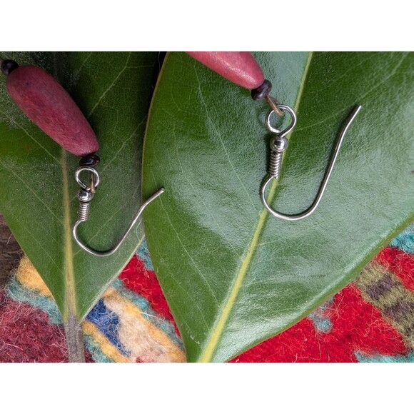 Vintage Wood Bead Dangle Earrings: Bohemian Earrings - Picture 8 of 13